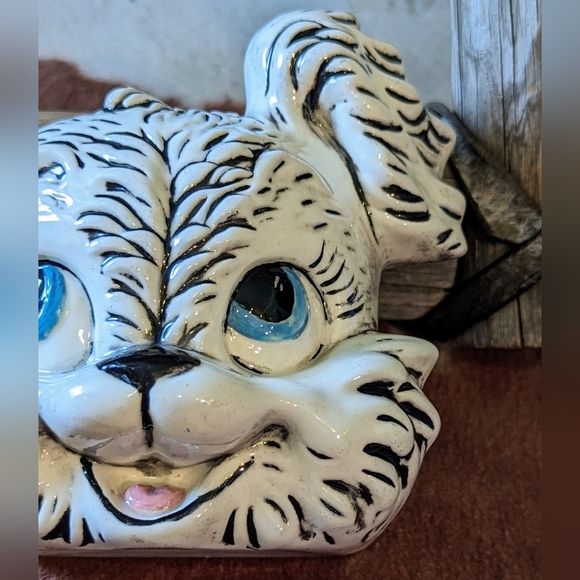 1950's Ceramic Black/White Puppy Dog Planter - Picture 4 of 14